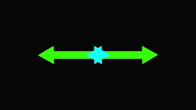 A vibrant electric green double-headed arrow pointing left and right centered on a plain black background symbolizing movement and choice in a clear Keywords.