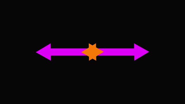 A bold magenta double-headed arrow pointing left and right centered on a plain black background representing duality and direction in a simple symbol Keywords.