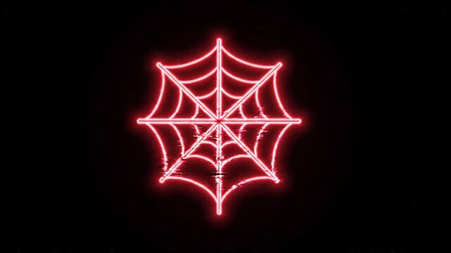 Neon Red Glowing Spider Web Animation with Cybertech Glitch Effect for Spooky Halloween Backgrounds