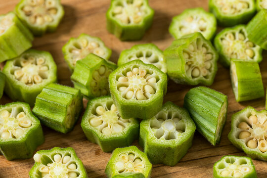 Organic Green Raw Sliced Okra Vegetable
