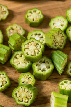 Organic Green Raw Sliced Okra Vegetable