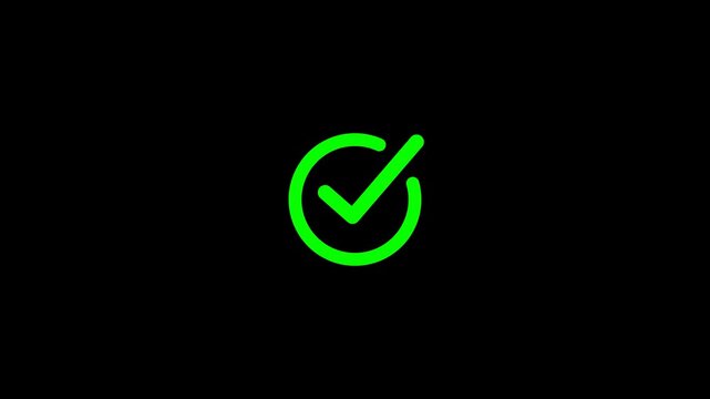 Animation check on transparent background. Green check mark icon on green circle animation. Yes sign. Correct vote icon on transparent background. Motion graphics.