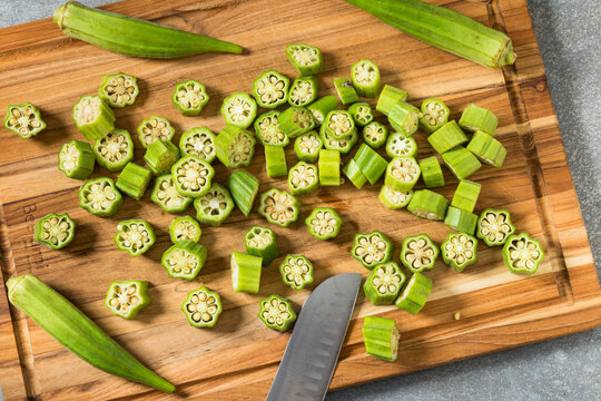 Organic Green Raw Sliced Okra Vegetable