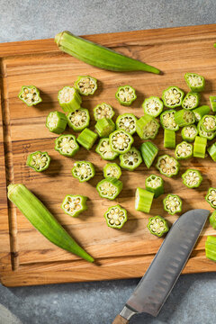 Organic Green Raw Sliced Okra Vegetable