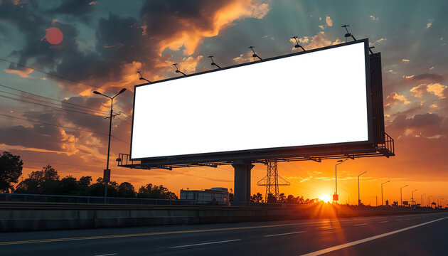 Blank billboard at sunset time ready for advertisement. abstract background. 3d render 