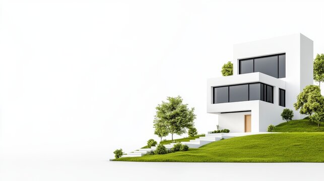 Modern Pixelated White House on Hill