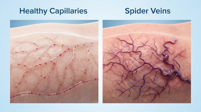 Healthy Capillaries vs Spider Veins Vascular Comparison Anatomy Visual