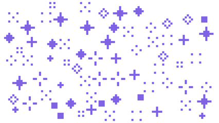 Abstract pattern of purple pixelated stars and geometric shapes on white background © ImageFlow 