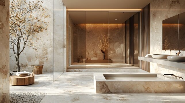 Stylish spa bathroom design with warm lighting and tub banner