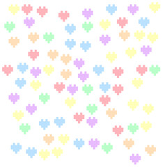 Pattern of Colorful Pastel Hearts on White Background