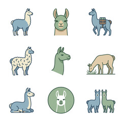 Obraz premium A collection of cute llama icons showcasing various poses and styles for digital design projects icon 1