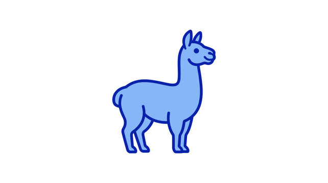 A minimalist blue icon of a llama standing in profile view as a simple vector graphic illustration