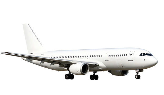 White commercial airplane front nose view isolated on transparent background PNG