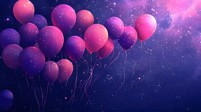 Surreal celebration balloons floating in dreamy universe scene photo