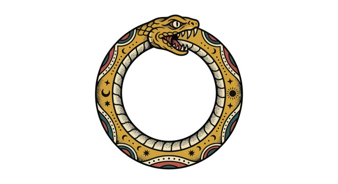 Stylized Serpent Eating Tail, Cosmic Circular Motif