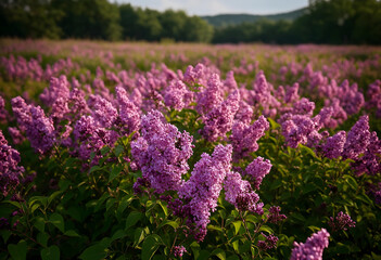 Obraz premium Field of purple lilac flowers blooming in spring, nature and garden background, outdoor floral landscape