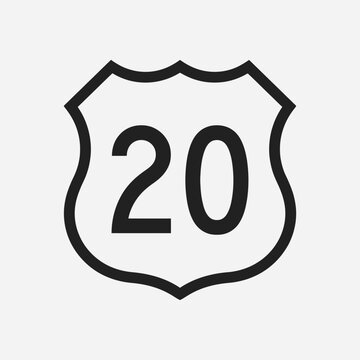 Route twenty highway shield sign vector illustration.