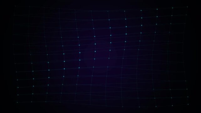 Glowing cyan digital mesh waving on dark background, abstract tech concept for big data and network