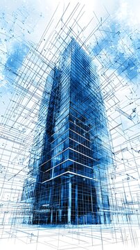 Technical building design sketch with engineering layout picture