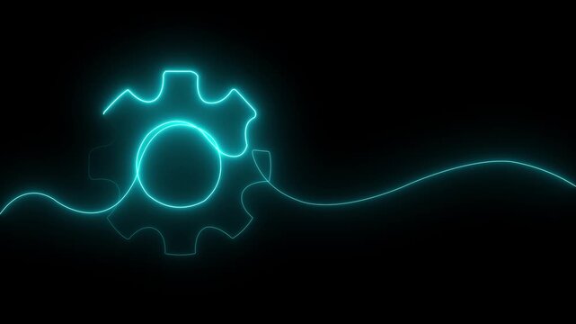 setting icon Technology animation continuous one line drawing, Gears wheel continuous line video. Round wheel metal symbol company template for business teamwork concept. Dynamic single line draw pro