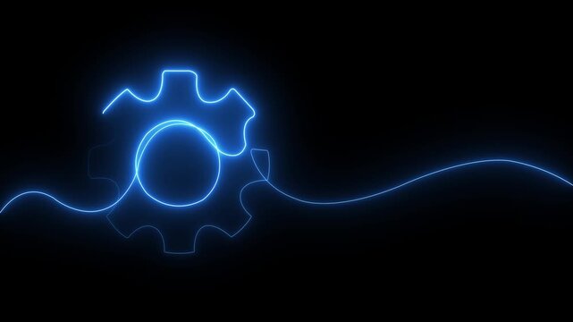 setting icon Technology animation continuous one line drawing, Gears wheel continuous line video. Round wheel metal symbol company template for business teamwork concept. Dynamic single line draw pro