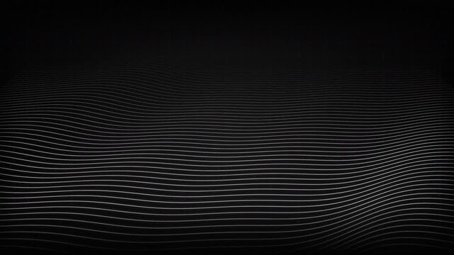 Abstract flowing monochrome wave lines on a dark background, 3D motion graphic, perfect for technology presentations, digital interfaces and web design
