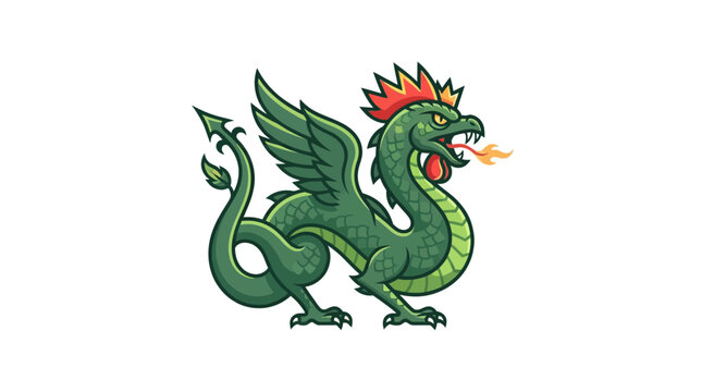Green Cockatrice Mythological Creature Vector Illustration Isolated on White