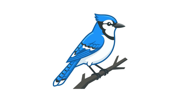 Cute Blue Jay Bird Cartoon Vector Illustration Isolated on White Background
