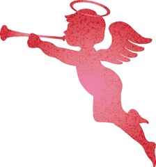 Fototapeta premium Angel blowing a trumpet, silhouette, watercolor, glitter, sparkle, Valentine's Day, Christmas, design, illustration asset