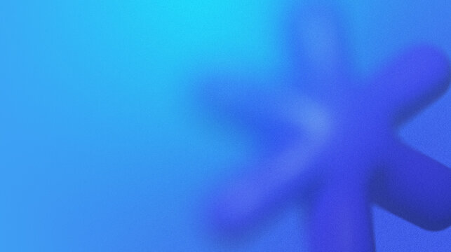Abstract cyan and royal blue grainy gradient background with blurred 3D asterisk star shape, modern aesthetic noise texture backdrop