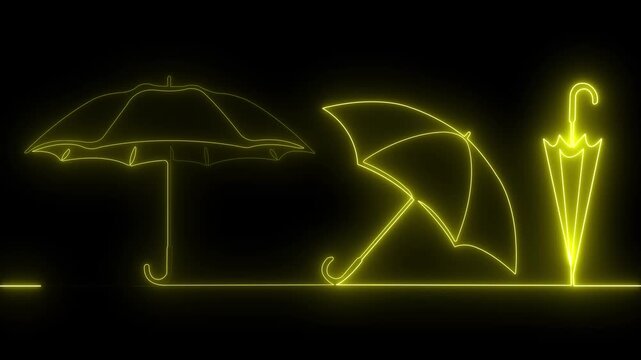 glowing neon Umbrellas icon neon . Umbrellas pattern with pulsing neon blue led light, protective umbrellas