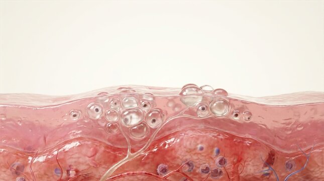 3D illustration of clustered vesicles and intraepidermal blisters from viral skin infections