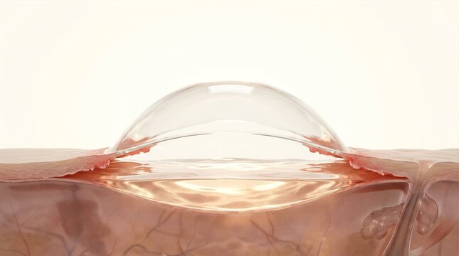 Cross section of a dermal blister showing fluid accumulation separating the epidermal layers