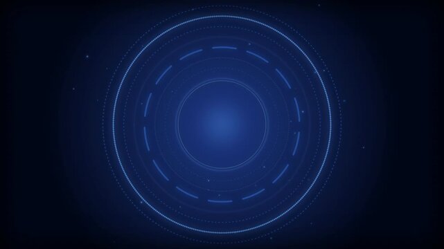 Futuristic glowing blue HUD circle interface rotating on a dark background, concept for cyber security, data processing and AI control