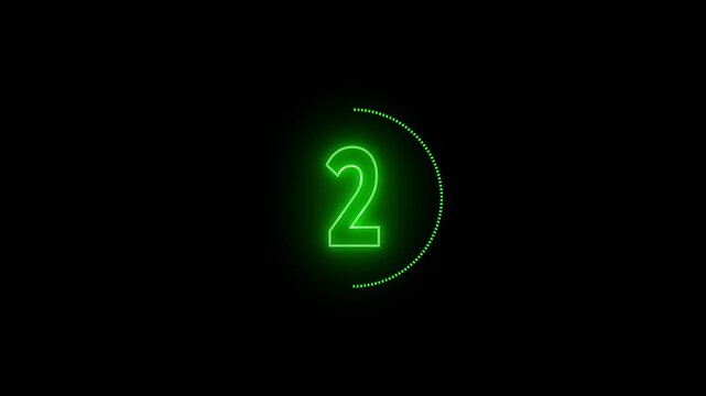glowing neon countdown concept, counting down from five to zero. Circle count down numbers on black background 4 k video. 