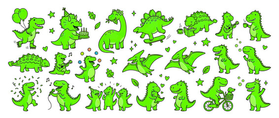 Cute cartoon dinosaurs celebrating and having fun © bolo