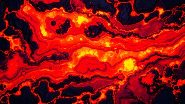 Fiery molten lava flow with glowing cracks. Intense volcanic eruption magma texture in high detail.