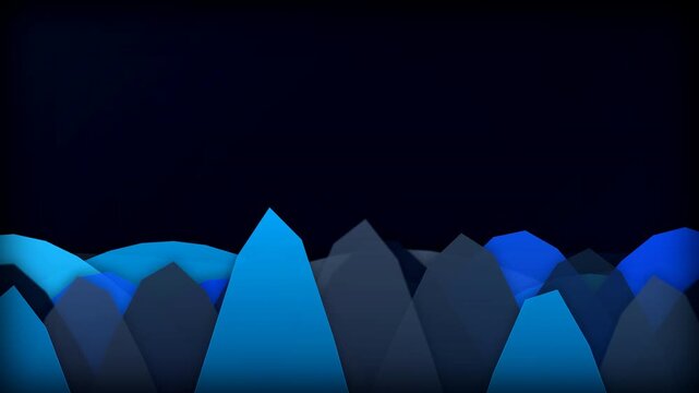 Abstract blue low-poly waves and peaks rising on dark background, concept for audio visualization, motion graphics and tech presentations