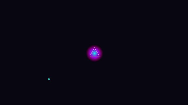 Abstract neon glowing triangle hud with rotating circular interface for futuristic digital ui animation 4k