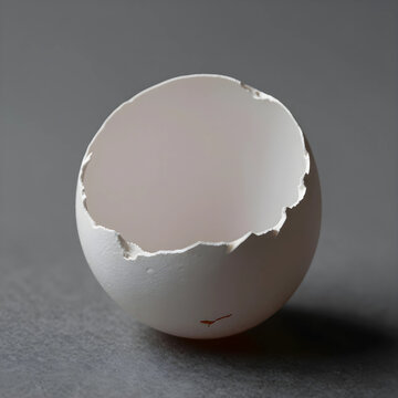 Cracked white eggshell with jagged edges, empty and broken, new beginnings and fragility
