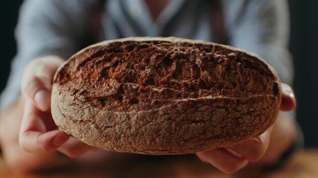 Black rye bread close up, cutting with knife dark brown sliced loaf, borodinsky slavic food, square slices with coriander on white background, baker with tasty healthy fresh bread.