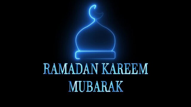 Ramadan Mubarak Animation with Crescent Moon and Mosque Icon on Black Background for Islamic Greetings