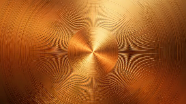 Abstract golden metallic radial patterns on textured surface with abstract metallic geometric reflection
