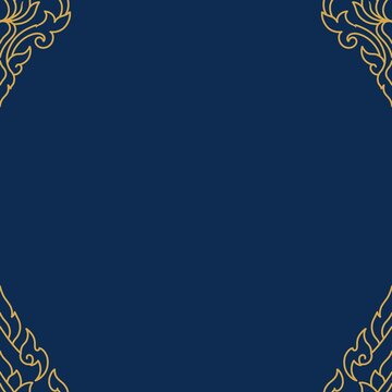Traditional Thai golden line art corner frame background, luxury dark blue ornament copy space
