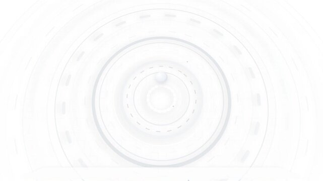 Minimalist white abstract concentric circles rotating smoothly, top view, concept for motion graphics, futuristic interface and technology design