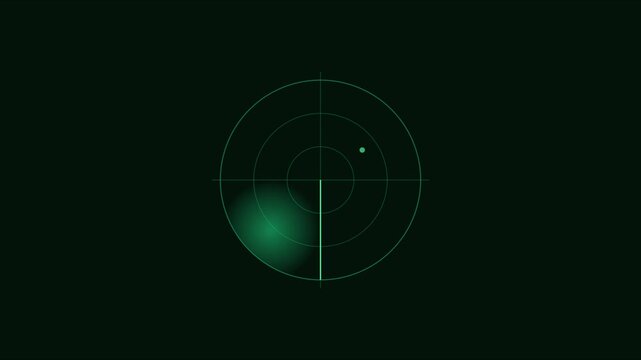 Digital radar screen scanning motion with target detection and glowing green interface animation 4k sonar