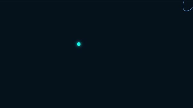 Neon glowing orbital path animation with rotating particle sphere on dark 4k background