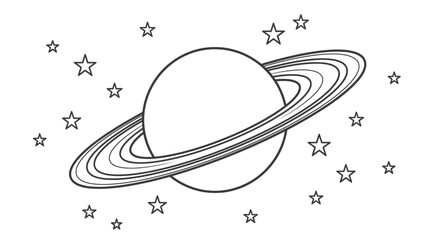 Saturn planet with rings and stars coloring page. © Betatas