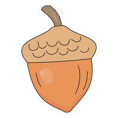 Flat style sticker illustration of an oak acorn nut isolated on transparent background. Clean minimal autumn nature element vector graphics design for seasonal decorative project asset © Ageng Arifian