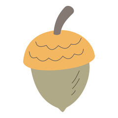 Flat style sticker illustration of an autumn acorn seed isolated on transparent background. Simple graphic element vector icon for fall season and thanksgiving creative design project © Ageng Arifian